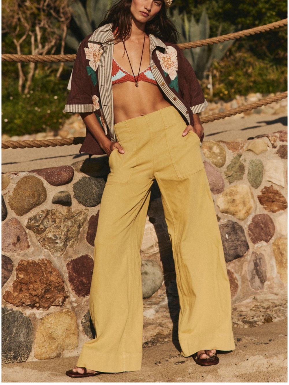 Free People We The Free Breezy Denim Pull On Jeans Med Antelope Wide Leg Pockets